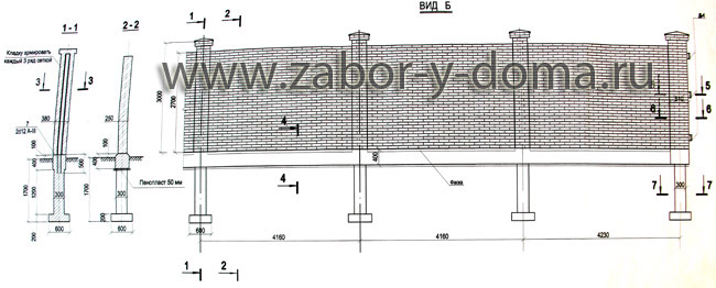 кирпичный забор с калиткой схема кирпичной кладки